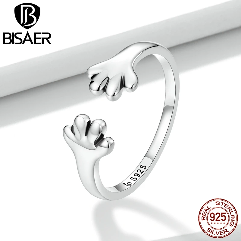 BISAER New Trendy Open Size Finger Rings 925 Sterling Silver Animal Shape Elephant Giraffe Rings 2021 Trend Jewelry Party BSR225