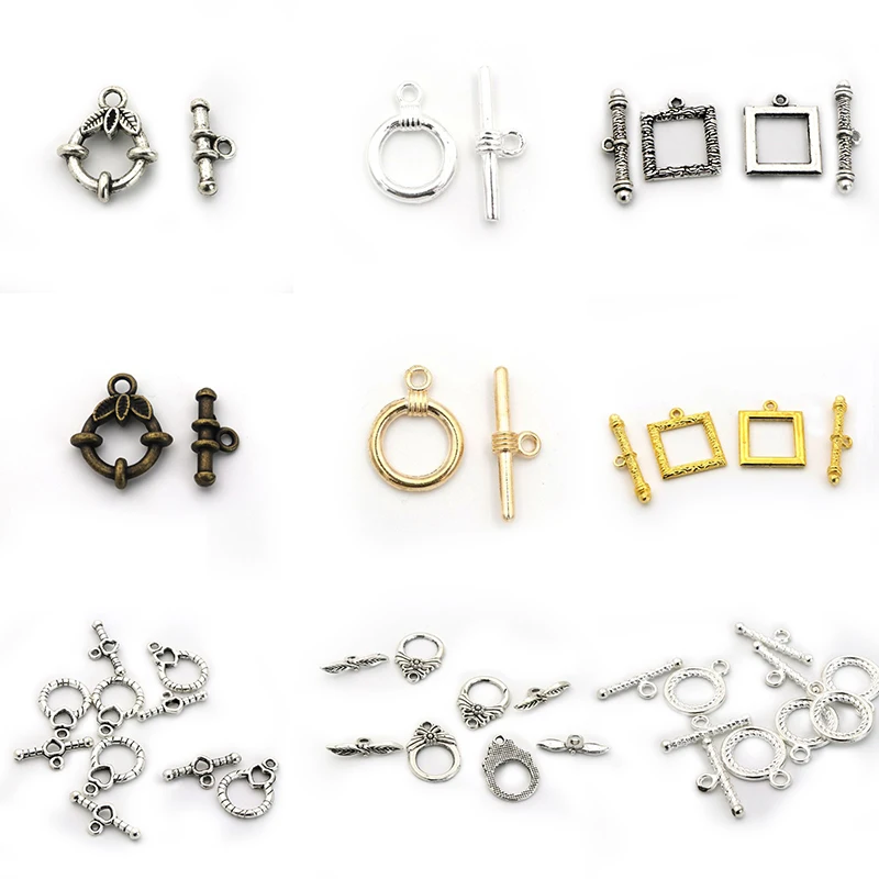 

10Sets/lot 6 Styles Vintage Carved Flower Fastener Retro OT Toggle Clasps For Jewelry Making Bracelet Chain Diy Accessories