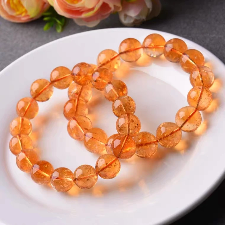 Natural Yellow Citrine Quartz Clear Round Beads Bracelet Crystal 10mm 11mm 12mm 13mm 14mm Wealthy Stone AAAAA