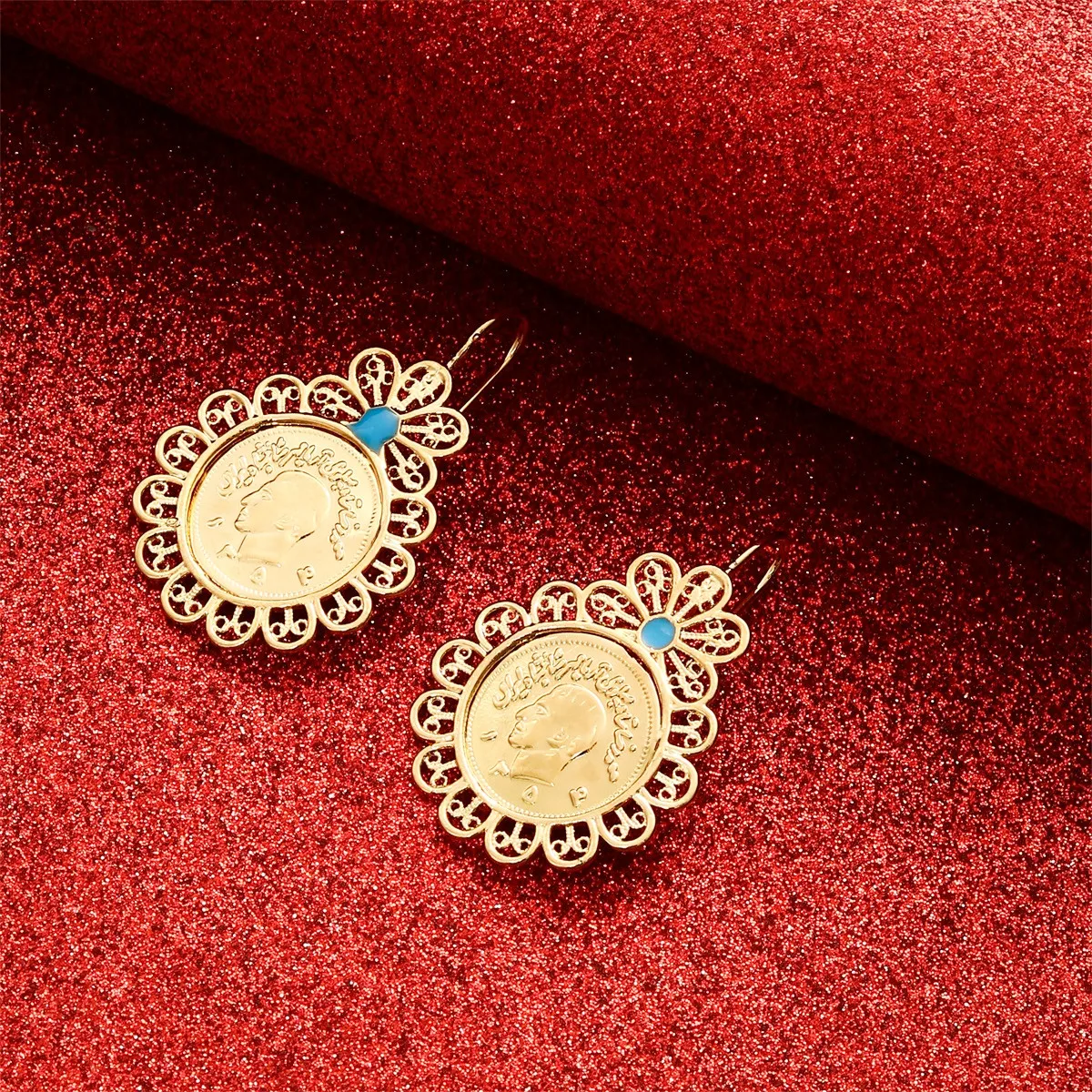 Hollow Frame Iran Coins Women Hoop Dangle Drop Earrings Iranian  Dubai Arab Middle East Gold Color Jewelry