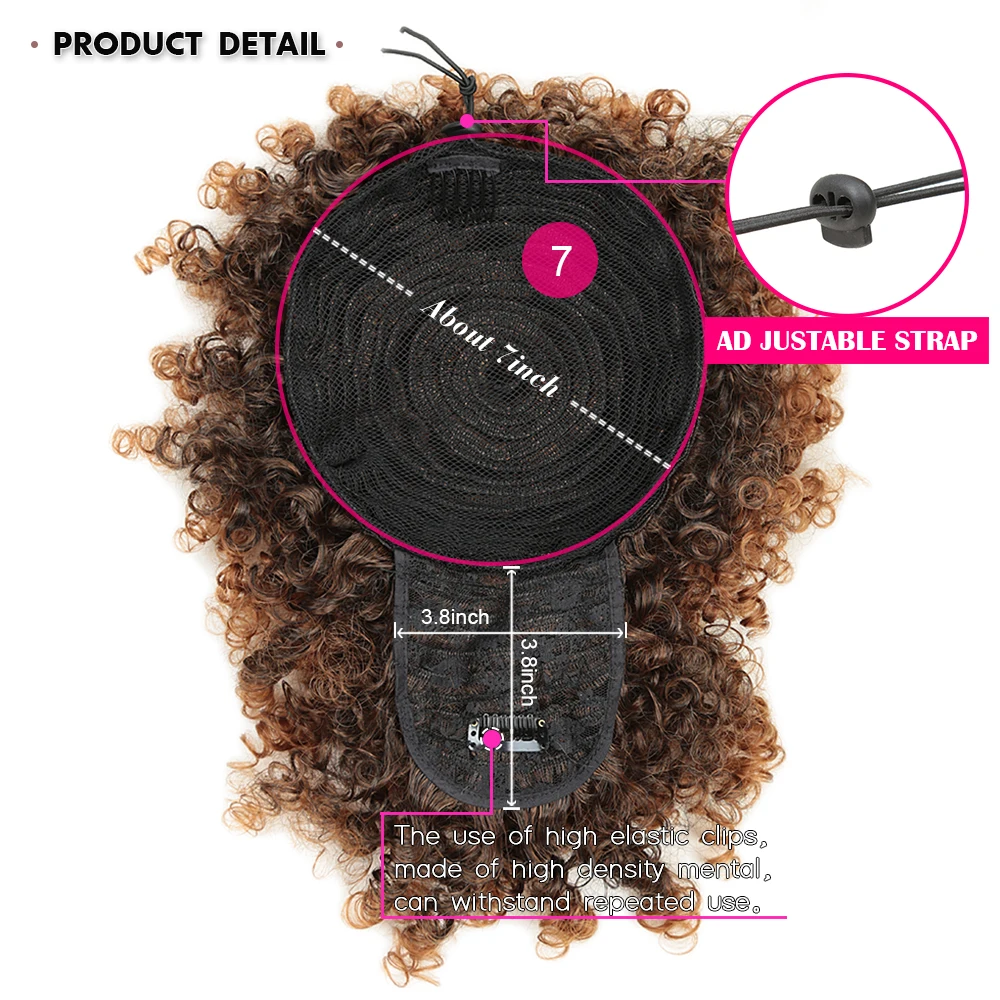 High Puff Afro Kinky Curly Synthetic Ponytail With Bangs Short Chignon Hair Extension Drawstring Clip Hair For Black/White Women