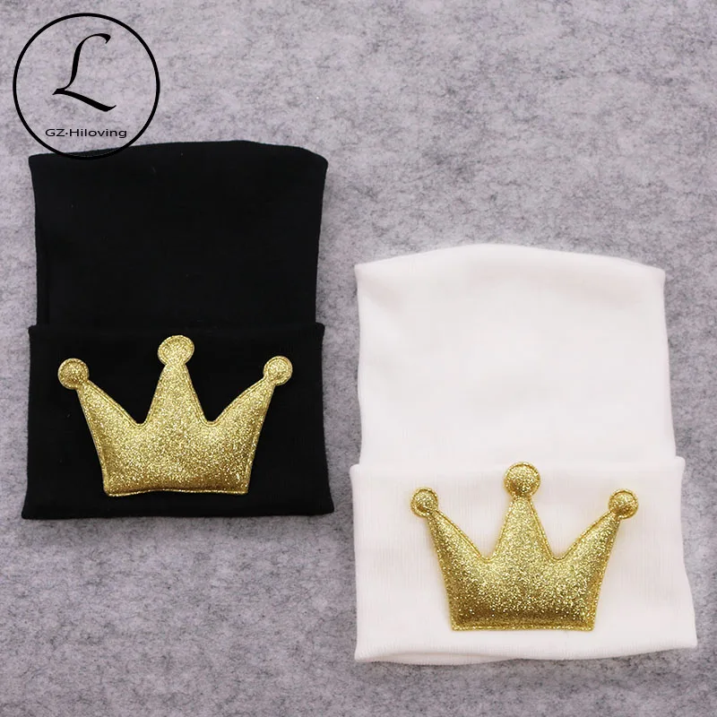 

Cute Crown Hospital hats For Newborn Baby Girls Boys Soft Cotton Knit Beanies hats White Solid Color Hat For Kids Children Gifts