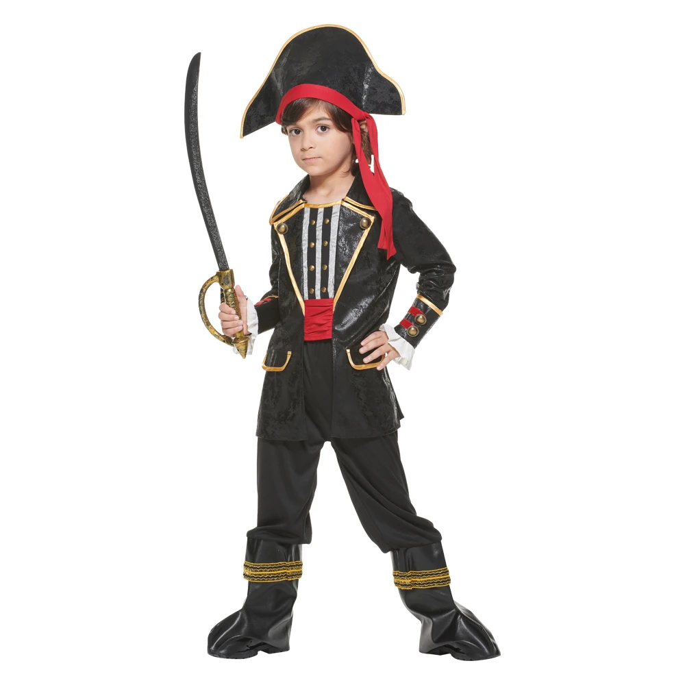 

Deluxe Boys Caribbean Pirate Cosplay Costume Children Halloween Captain Clothing Sets Carnival Easter Purim Fancy Dress