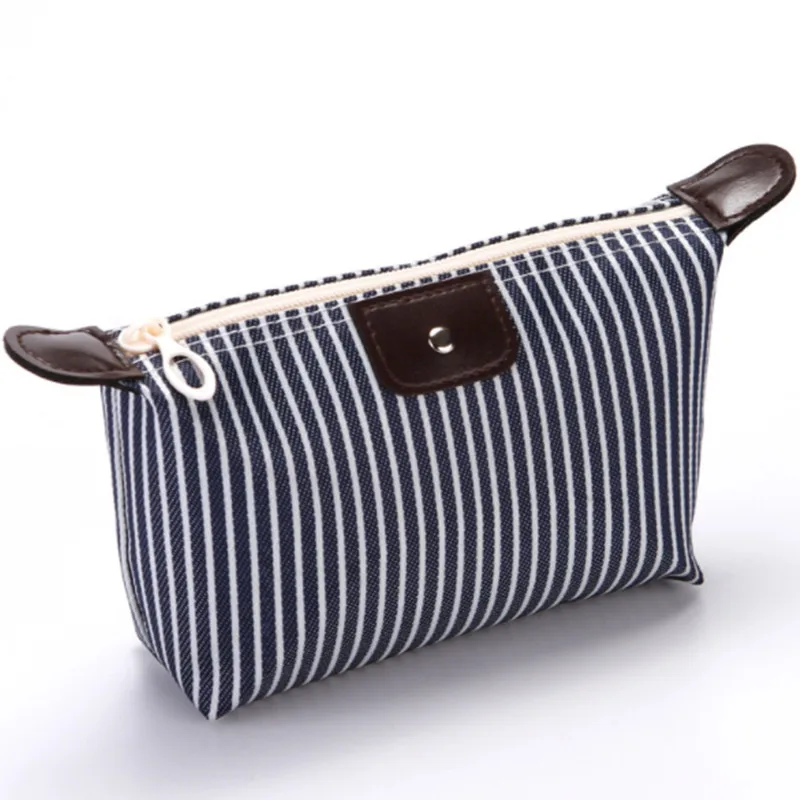 Women\'s Portable Foldable Striped Travel Large Capacity Dumpling Cosmetic Canvas Waterproof  Wash Storage Bag ,Drop Shipping