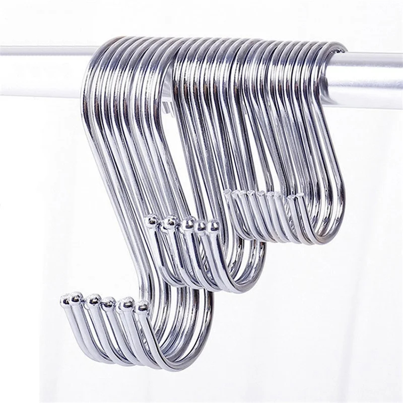 5/10pcs Stainless Steel S-Shape Hooks Kitchen Bedroom Black Silver Railing S Hanger Hook Clasp Holder Hook Hanging Storage Tools