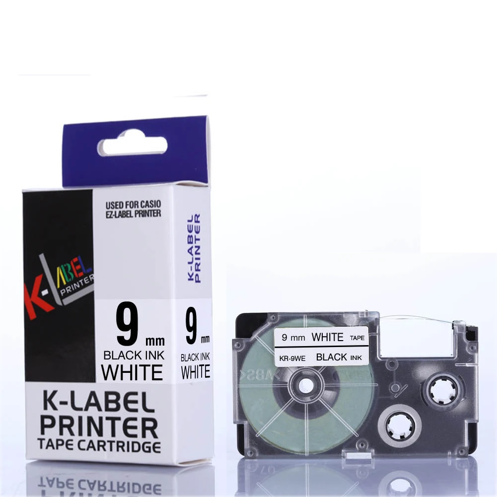 5PACKS 9mm label ribbon tape Black on White XR9WE XR-9WE compatible CASIO typewriter printer KL-60  KL-60SR KL120 EZ Label Maker