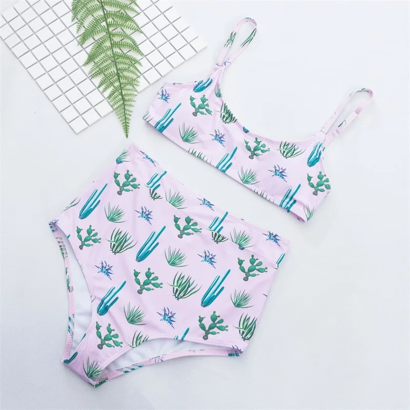 

Swimsuit Bikini High Waist Cactus Print Sweet Sexy Ladies Swimsuit mini bikini sexy two piece swimsuit Wire Free Print Nylon