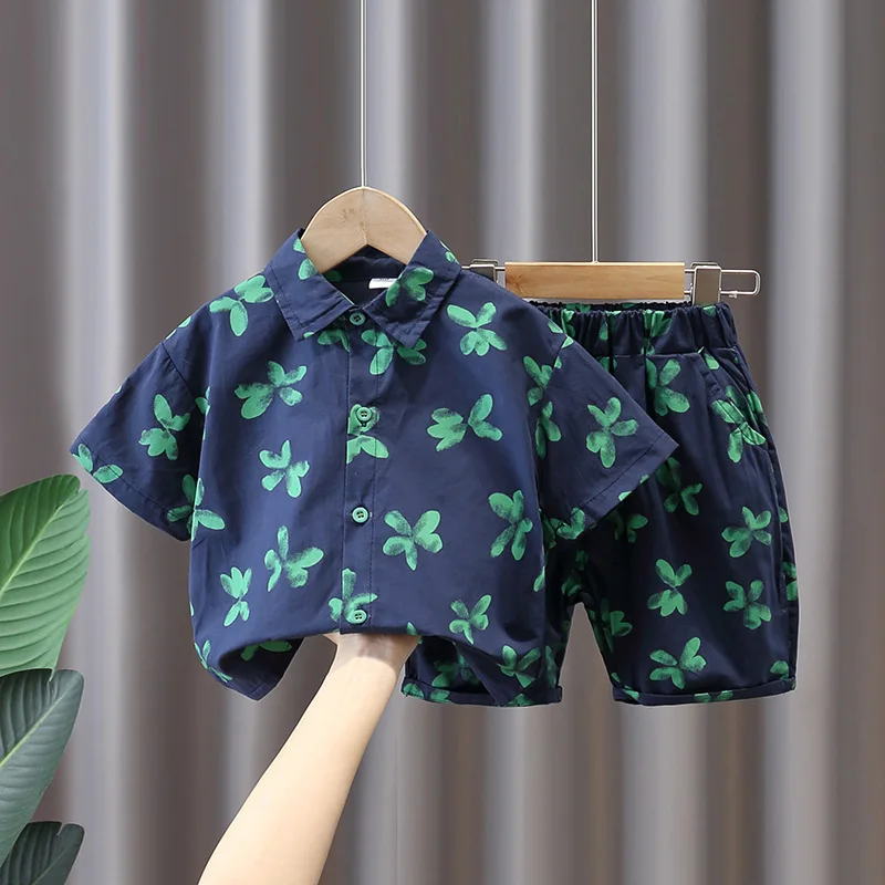 

Boys Summer Set 2021 Trend Fashion Shorts Print Shirt Suit Baby Toddle Kids Clothes Hawaii Beach Pants Tops Casual Outfit 2pcs