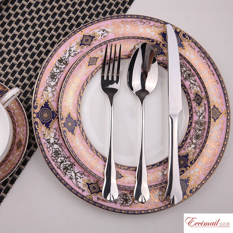 

EECAMAIL Pink Enchantress British-style Bone China Steak Plate Home Tableware Palace Life Exquisite Pink Princess Dream Romance