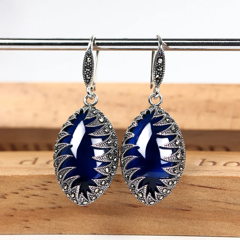 

ZHJIASHUN 100% 925 Sterling Silver Sapphire Ruby Drop Earrings For Women Flower Natural Gemstone Earrings Fine Jewelry Party