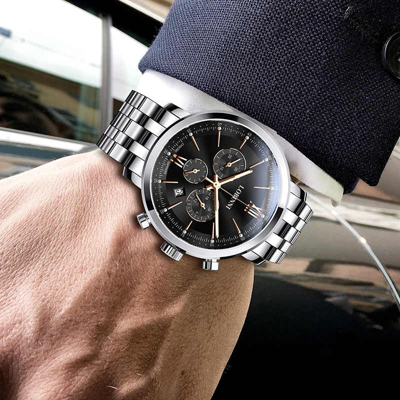 Lobinni, relojes de cuarzo de marca de lujo para hombre, reloj de pulsera de cuarzo informal resistente al agua hasta 50M, relojes de cristal de zafiro para hombre