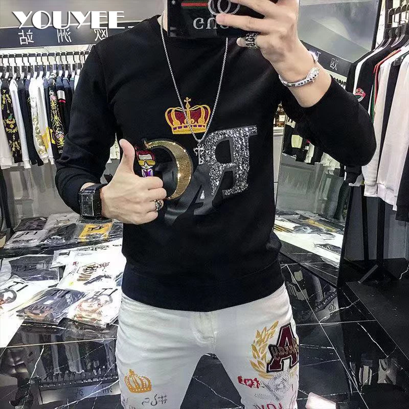 

Hip Hop Casual Winter Male Sweatshirt Crown style Streetwear Young Men Tops Black White Plus size Pullover Hoodies