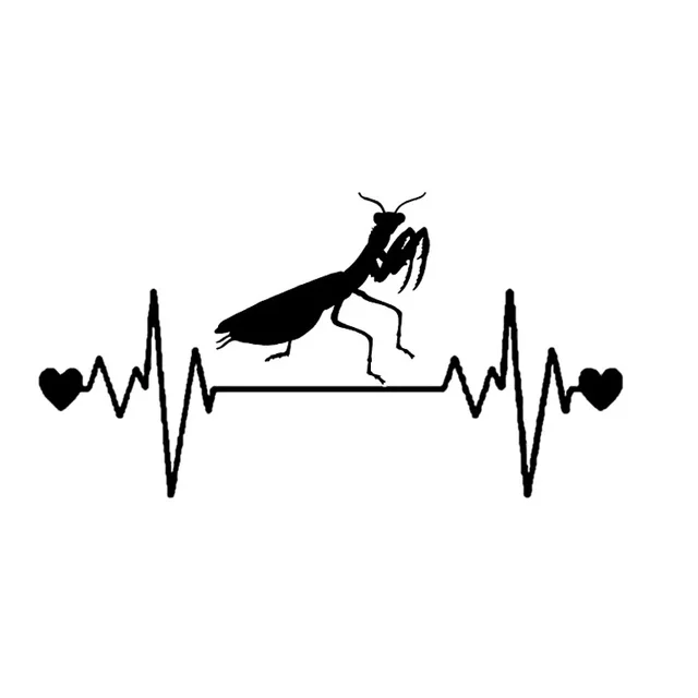 14.3CM*7.5CM Praying Mantis Lifeline Heartbeat Vinyl Black/Silver Car Sticker