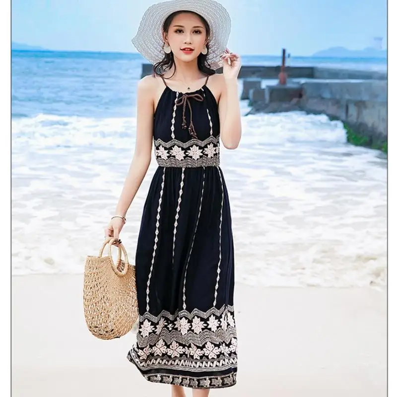 Sexy Boho Striped Parent-child Dress Summer Maxi Long Dress Sleeveless Beach Strap Sundress Vestidos For Female