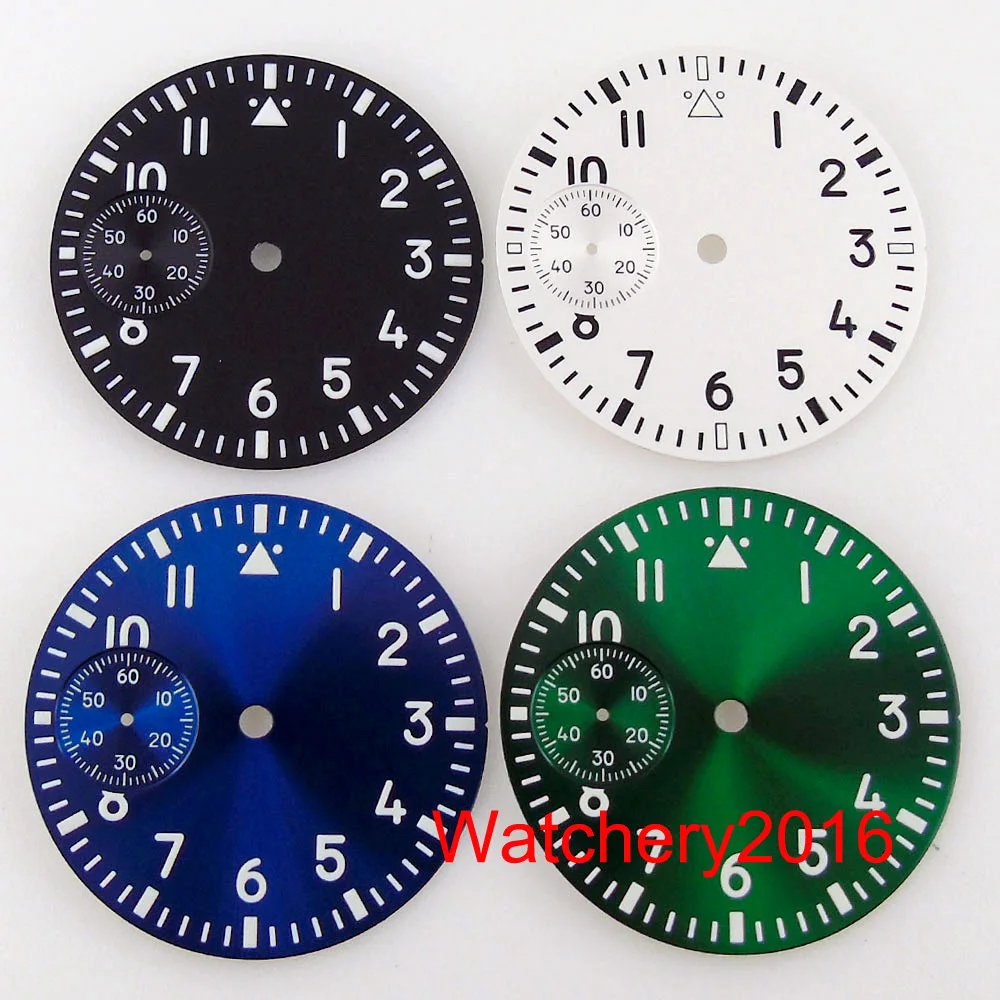 

Corgeut 37MM Watch Dial for Men Green Blue Black Luminous Index fit ETA 6497 ST 3600 Mechanical