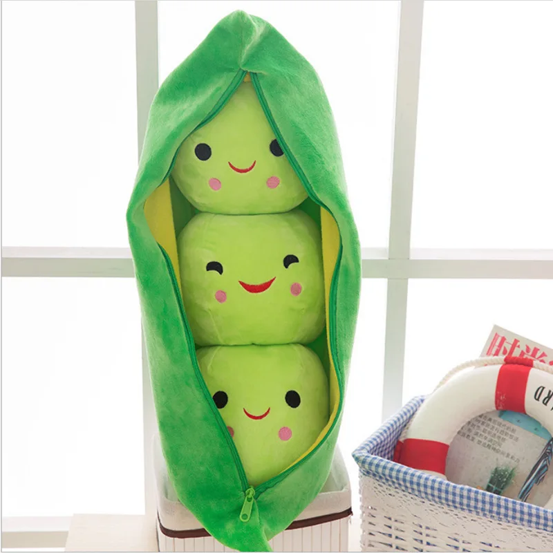 new 40-50CM pea pod cute filled plant doll child plush toy pea pillow toy 3 bean belt cloth bag creative plush toy 2 color WJ096