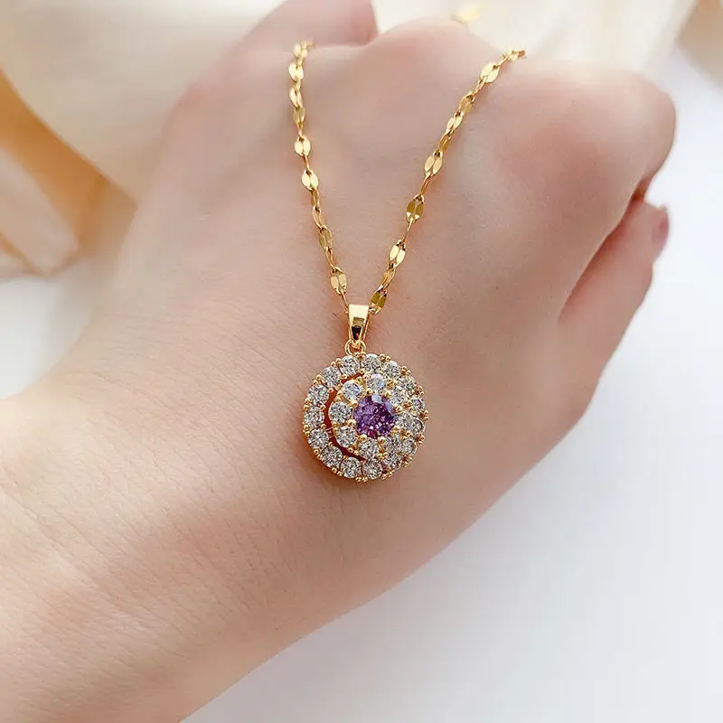 14K Yellow Gold Necklace Violet Diamond Pendants for Women Bijoux Femme Collares Natural Pierscionki Bizuteria Gemstone Pendant