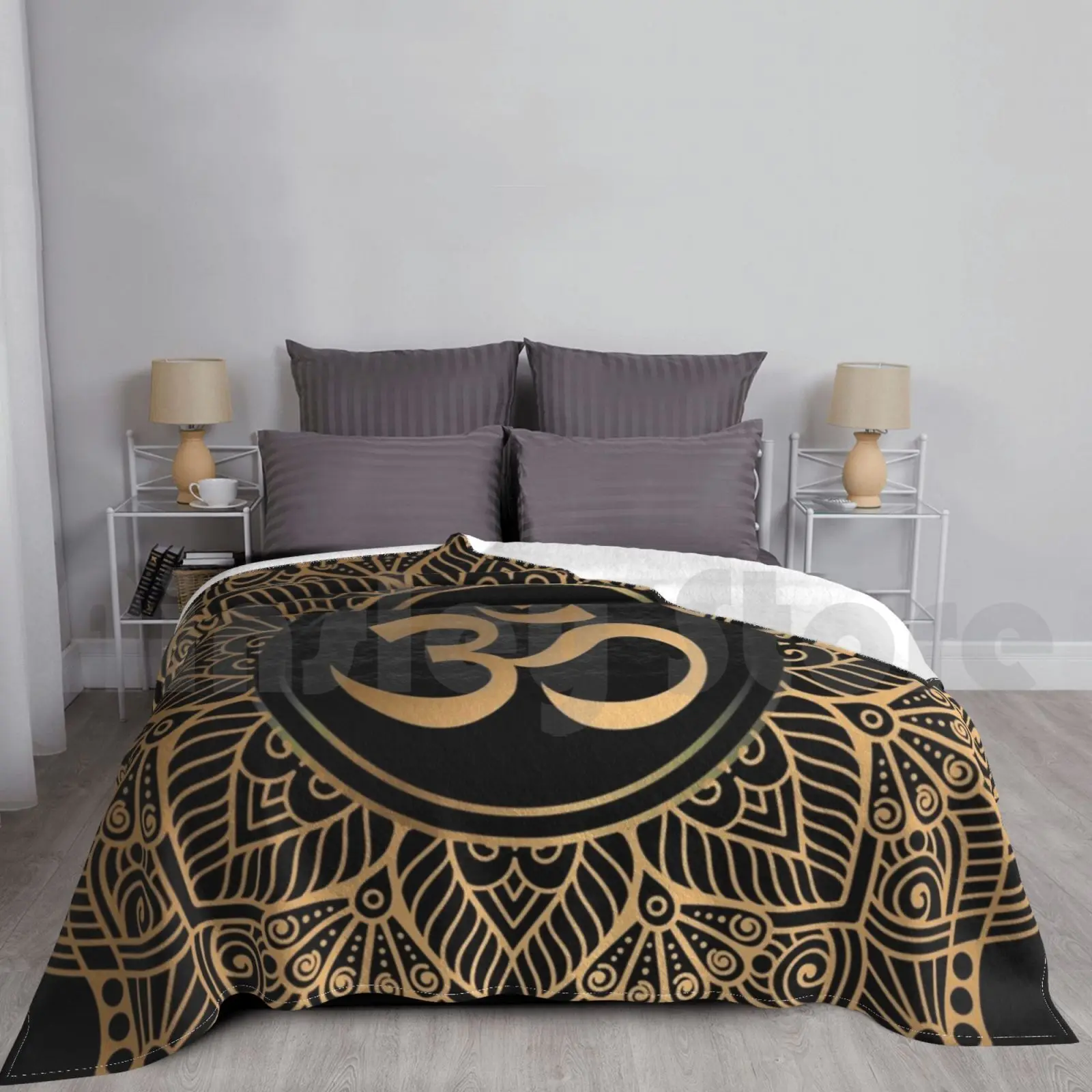 Golden Mandala Blanket Super Soft Warm Light Thin Gold Golden Mandala Om Yoga Aum Ohm Henna