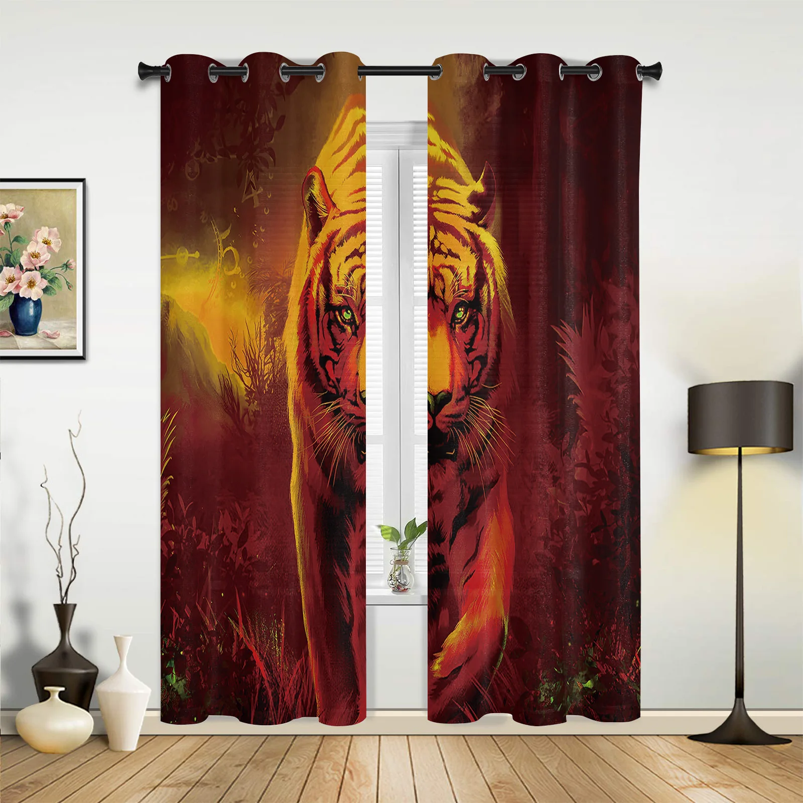 Translucent Exquisite Window Curtains Tiger Ferocious Woods Curtains Living Room Bedroom Panel Kitchen Custom Made Curtains