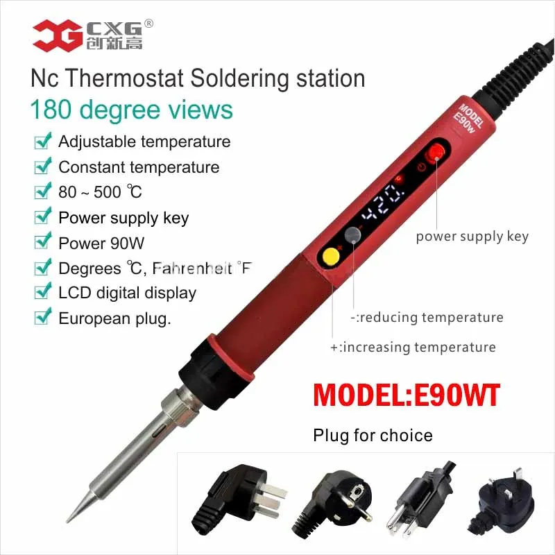 

CXG 90W 220V E90WT Electric Soldering Iron LED Adjustable Temperature EU plug Welding Solder Station Heat Pencil Soldering iron