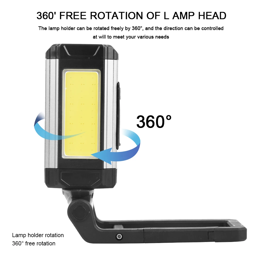 USB Rechargeable COB Work Light Super Bright LED Flashlight Portable Camping Lamp with Tail Magnet Waterproof Adjustable Lantern