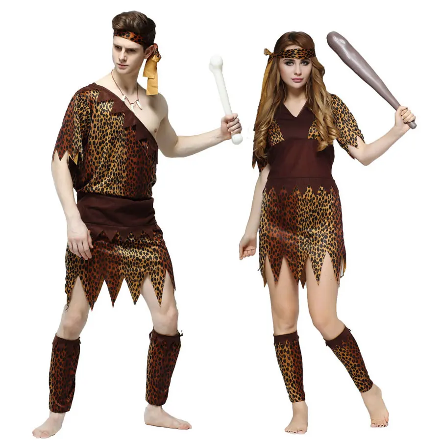 Halloween Cosplay Costumes Adult Indian Primitive Macho Caveman Costume for Men Women Purim Party Mardi Gras Fancy Dress