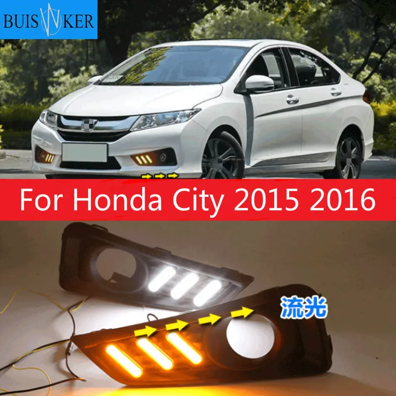 

1set For Honda City 2015 2016 DRL Daytime Running Light DRL with Turn signal fog lamp Relay Daylight car styling