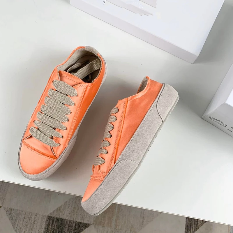 Maxdutti 2024 Women Shoes Ins Fashion Blogger High Street Vintage Silk Satin Comfort Colorful Women Shoes Sneakers Woman