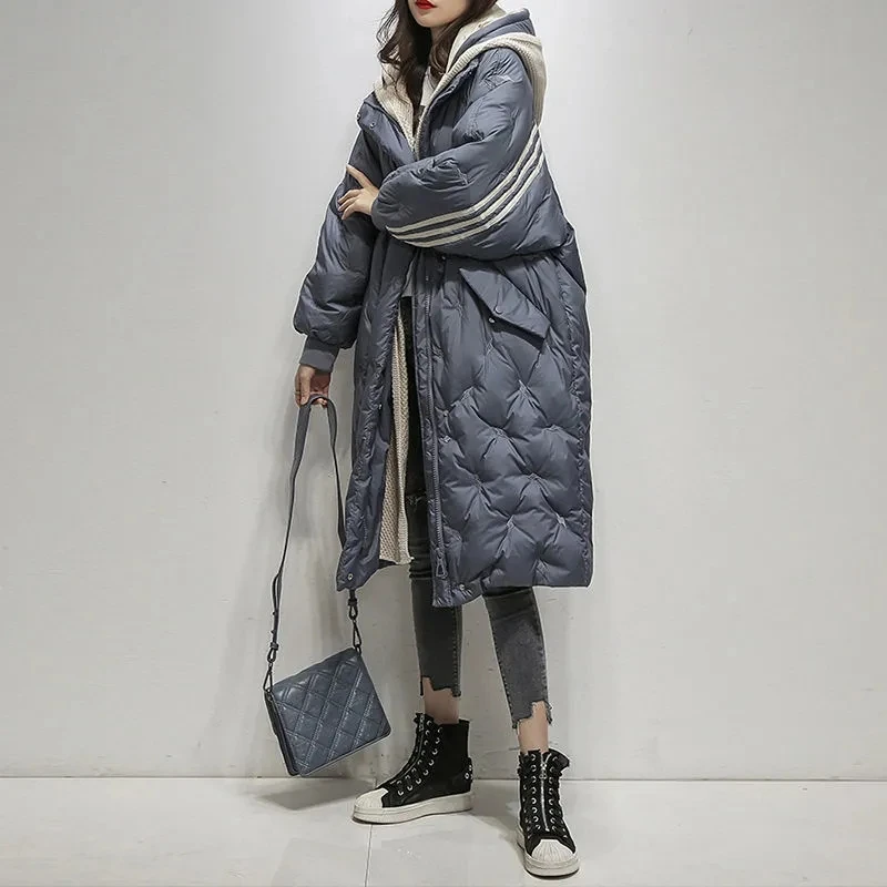 Mulheres jaqueta longa inverno solto para baixo jaqueta feminina com capuz casaco moda grosso quente parkas senhoras outwears novo casaco de algodão