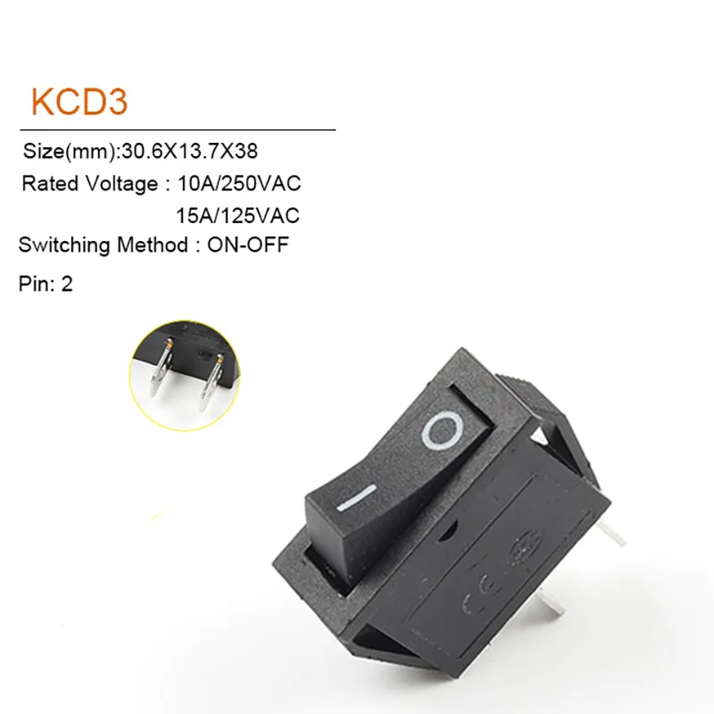 5/10PCS 2/3Pin KCD3 Power Switch 10A 250V AC 15A 125V AC ON-OFF-ON 2/3 Position Electrical Equipment Switch  With Light