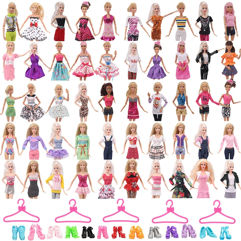 15 Pcs/Set Barbies Doll Accessories=5 Clothes+5 Shoes+5 Hangers