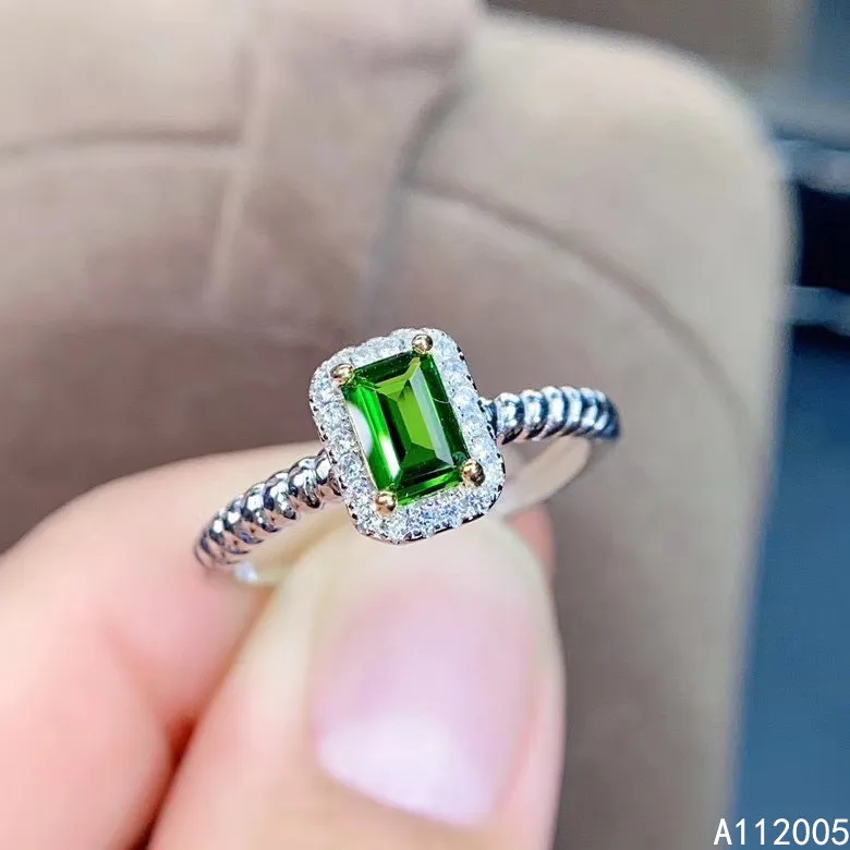 

KJJEAXCMY fine jewelry 925 sterling silver inlaid natural diopside ring delicate new female gemstone ring luxury support test