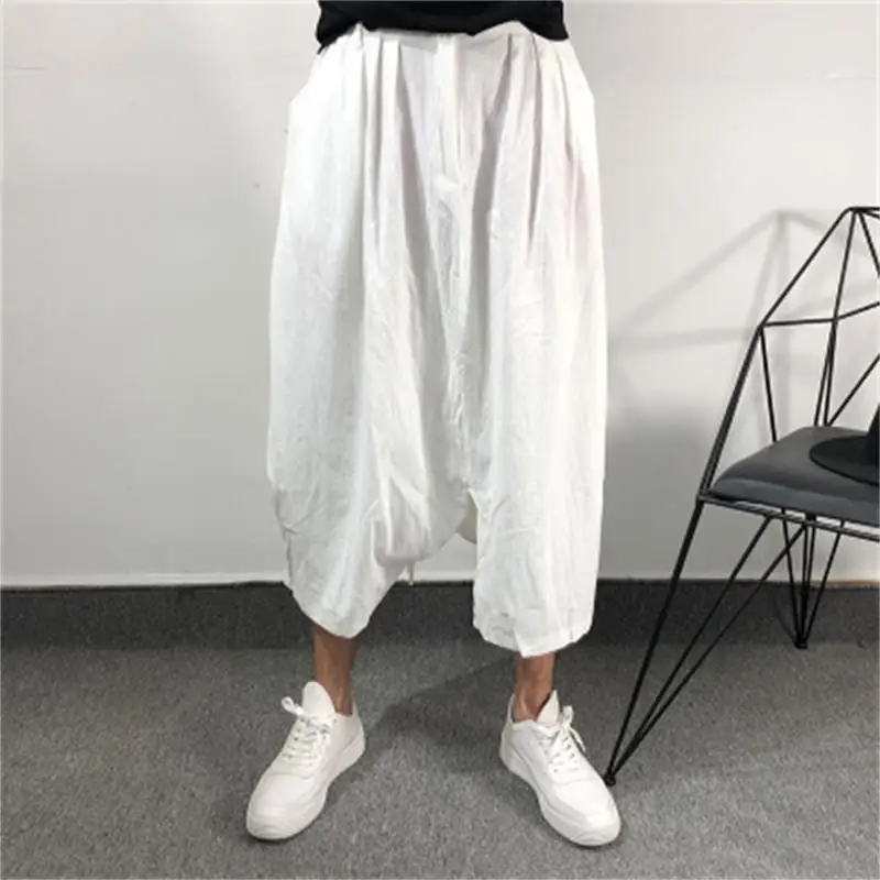 

Spring and summer original designer personality cotton and linen loose Capri pants dark tide brand thin Haren wide leg pants fas