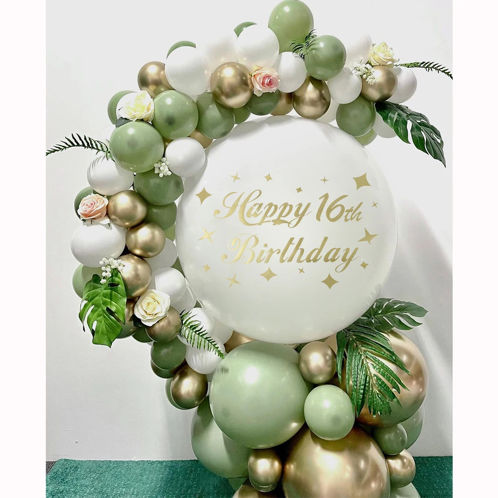 78pcs Avocado Sage Green Balloons Pearl White Gold Chrome Balloon Set 16 18 20 30th Birthday Party Bridal Wedding Decorations