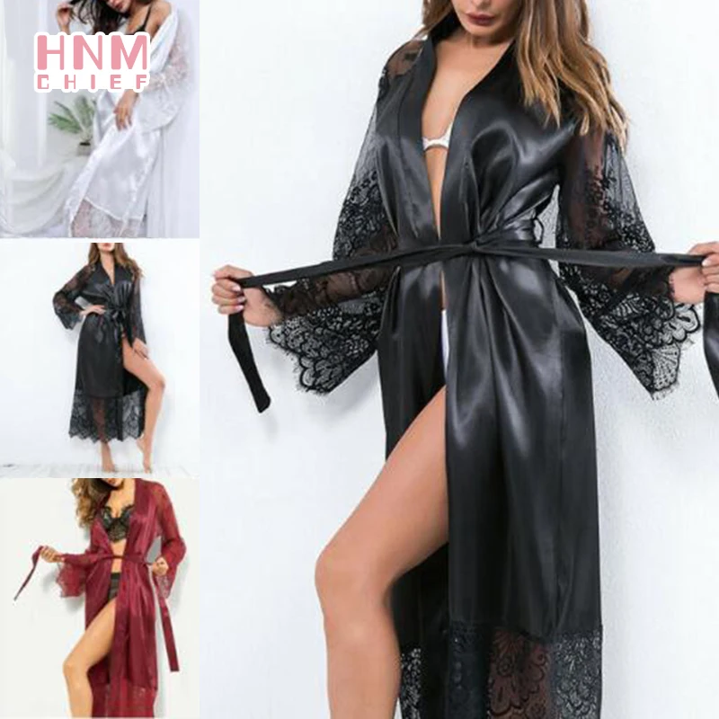 Bridesmaid Robes Black Silk Satin Wedding Bride Bridesmaid Robe Splicing Lace Bridesmaid Robes Sexy Solid Color Tempting