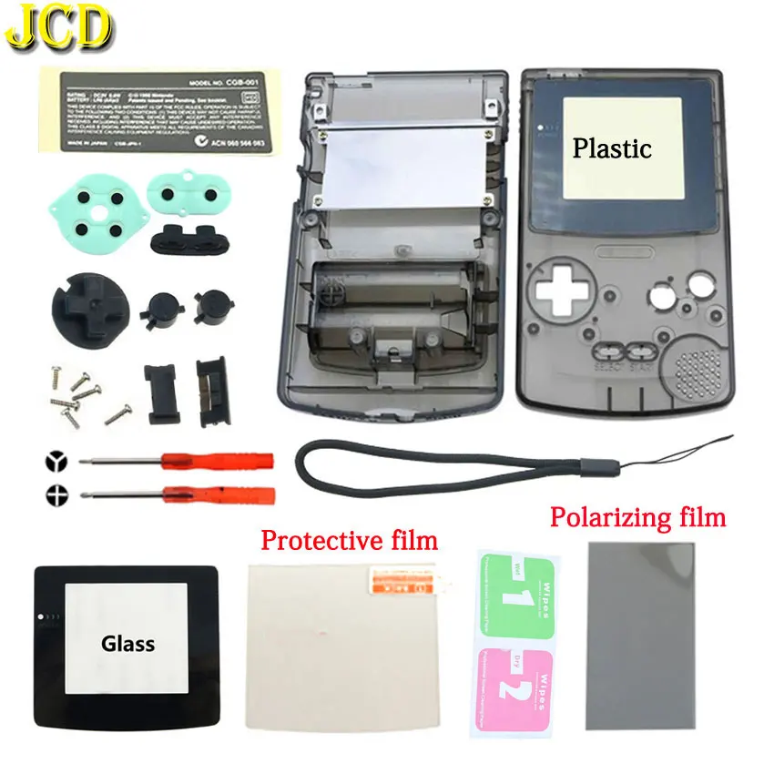 

JCD Plastic Hard Shell Housing Case Cover For GBC Console Shell W/ Buttons Kits Glass Lens Polarizing Protective Film