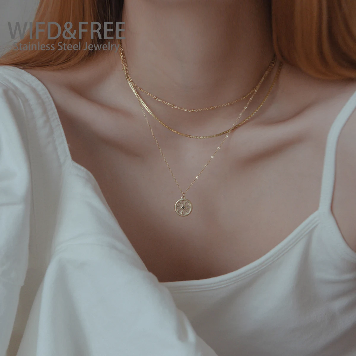 Wild & Free Fashion Stainless Steel Multilayer Necklace Freedom Stacking Pendant Exquisite Chain Women Necklace Gift for Friends