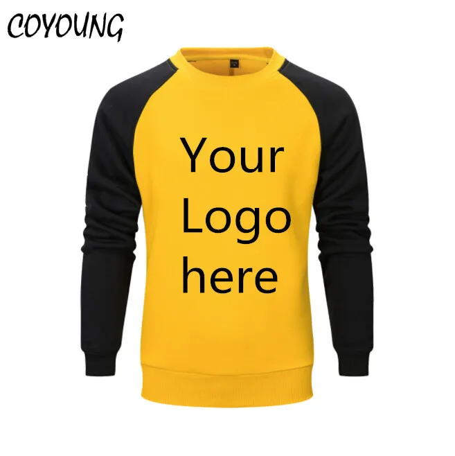 US Size Sweatshirts Men Warm Pullover Streetwear Customized LOGO Printed Design DIY Striped Round Collar Fleece Hoodies