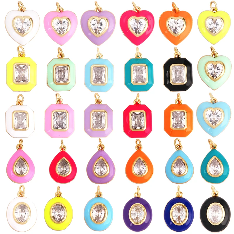 

Heart Teardrop Oval Rectangle Enamel Charm Neon Pink Orange Turquoise Blue Oil Dropped ,Necklace Bracelet Pendant Components M21