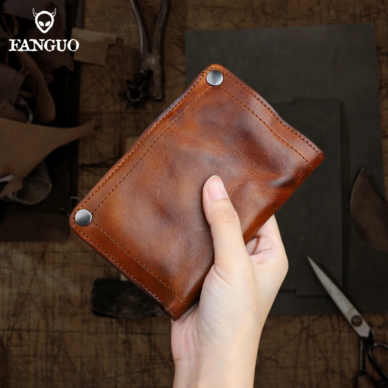 Handmade Wrinkle Wallet Original Leather Genuine Cow Leather Vertical Mens Wallets Retro Money Clips Luxury Short Billfold Purse