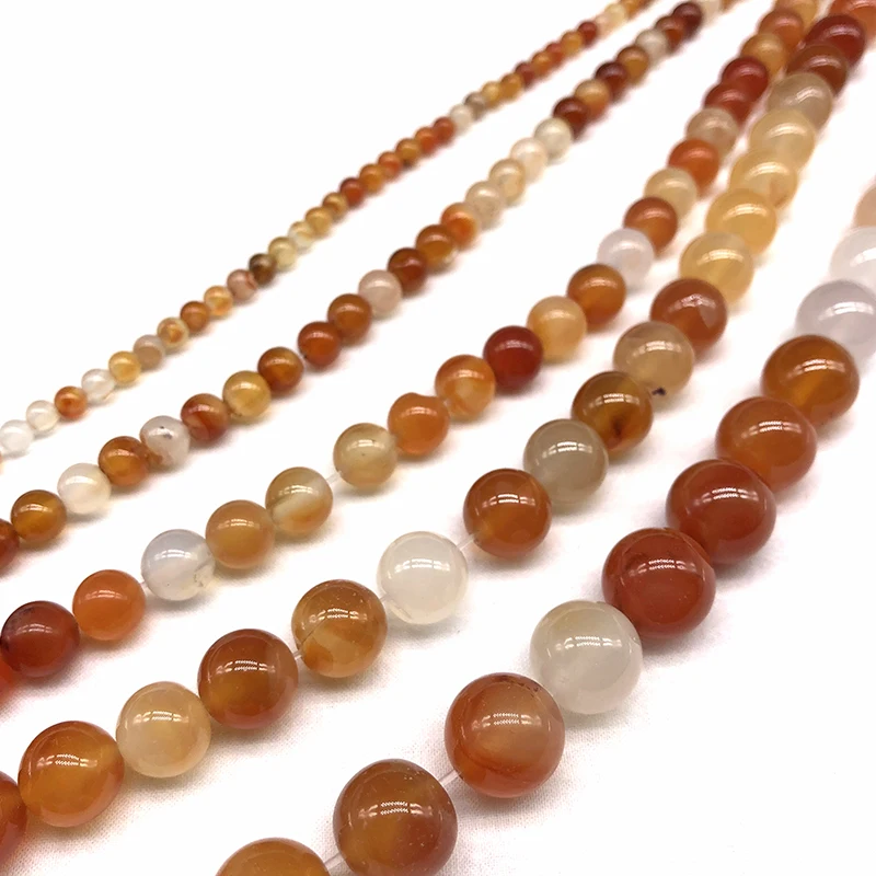Natural Stone Orange Red Carnelian Agates Round Loose Bead 4 6 8 10 12MM Diy Bracelet Charm Beads For Jewelry Making Wholesale