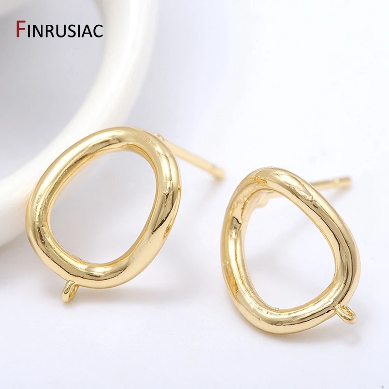 14k Gold Plated Earring Making Supplies 2020 Latest Design Oval Hollow Shape Stud Earrings Hook Jewellery Findings