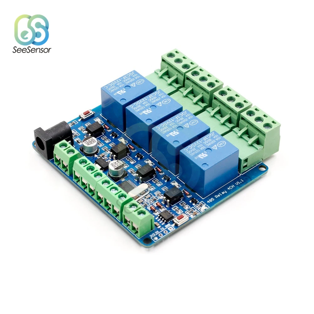 Modbus RTU 4 Way 12V Relay Module Switch STM8S103 MCU Two Development RS485 / TTL Communication Interface 4 Channel