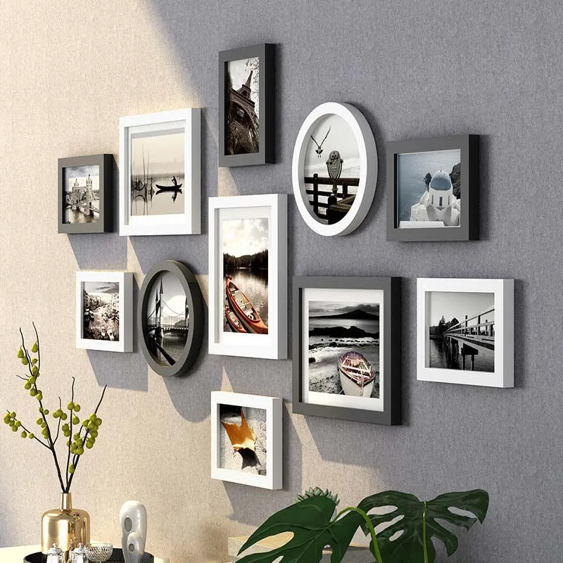 11 Pieces Round+Rectangle Combination Photo Frame Living Room Wall Frame Wall Decoration Sofa Background Wall Decoration Frame