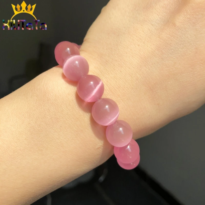 Pink Cat Eye Stone Round Beads Natural Loose Spacer Beads For Jewelry Round Opal Making DIY Bracelet 15\'\'Strands 4 6 8 10 12mm