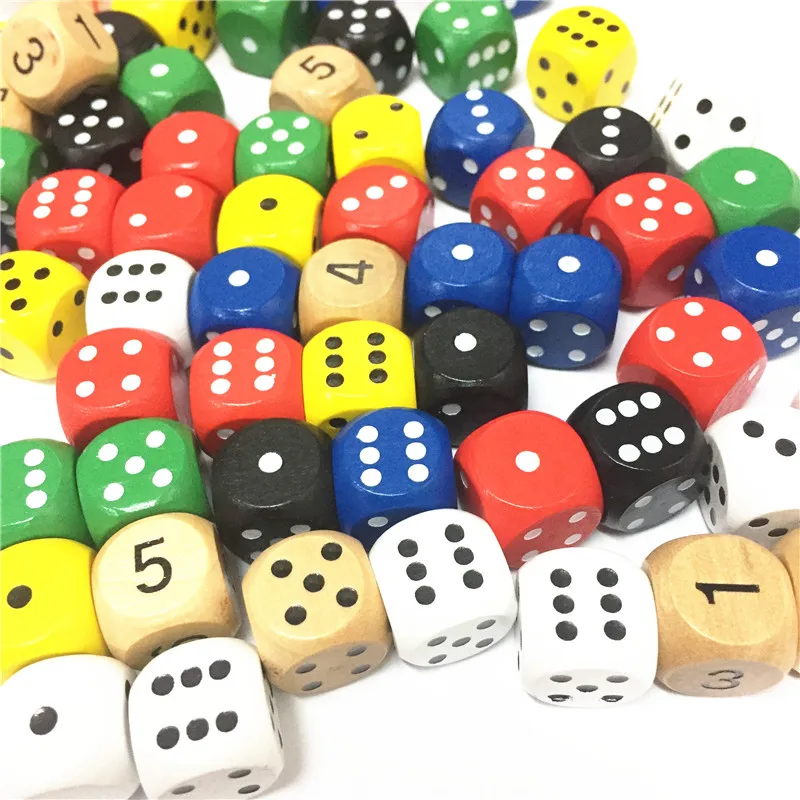 10pcs Wood Dice D6 Sided Dice 16mm Digital number or point Cubes Round Coener For Kid Toys Board Games