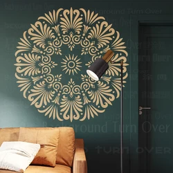 Mandala Estêncil Extra Grande para Pintura, Grande Modelo de Parede Redonda, Decores de Tijolos Florais, S166, 60cm - 100cm