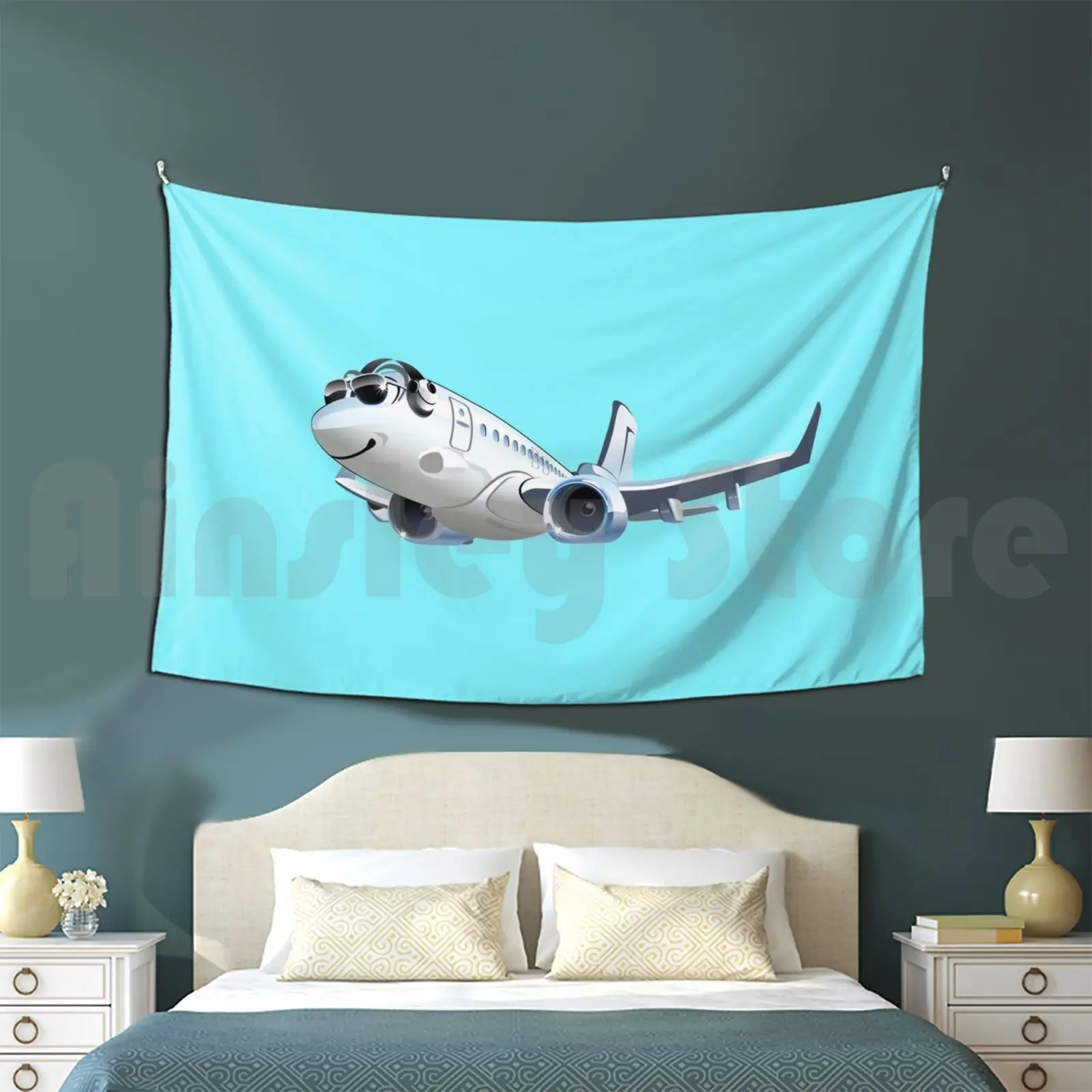 Cartoon Boeing 737 Tapestry Living Room Bedroom Aviation Colorful Airplane Isolated Cartoon Journey Clipart Vehicle Graphic