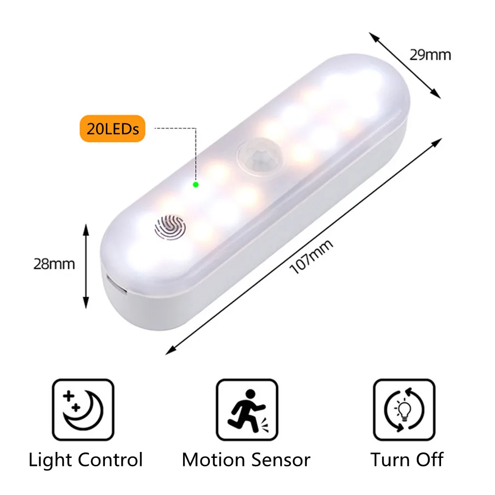 Motion Sensor Light USB Rechargeable Wireless LED Night Lamp Touch Dimming Closet Light Wardrobe Smart Lamp for Kitchen Cabinet