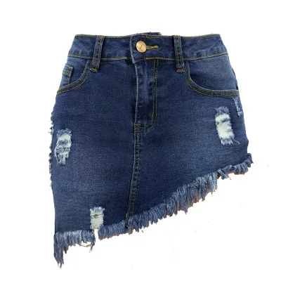 Mùa Hè 2022 Thời Trang Mới Rách Denim Váy Ngắn Cho Nữ Không Đều Gợi Cảm Mini Váy Jean Hợp Thời Trang Áo Nữ S-2XL